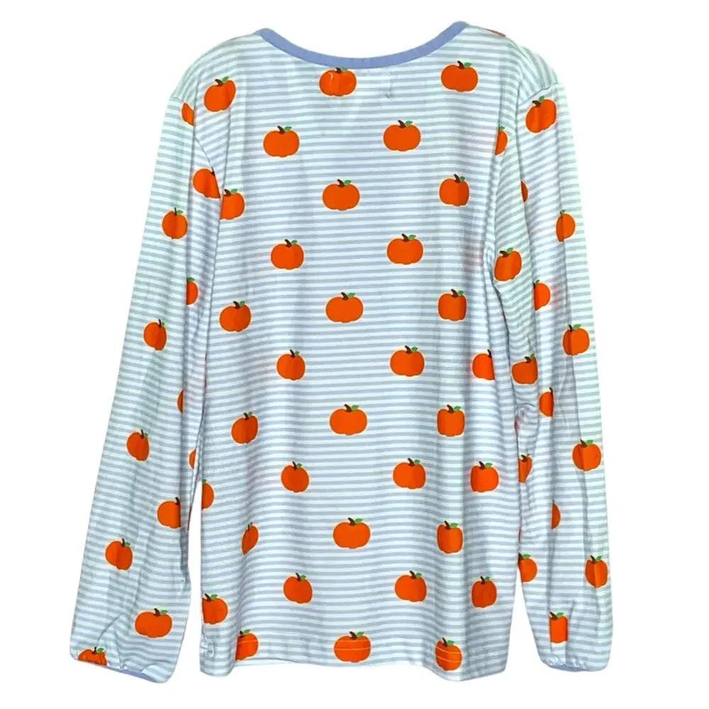 Cecil and Lou 8 Blue Striped Pumpkin Print Pajamas 2 Piece Set Fall Autumn